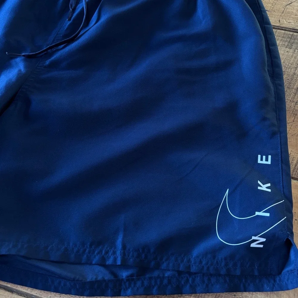Nike Mens Navy Blue Line Swim Trunks Shorts Pockets Elastic Waistband Size XXL